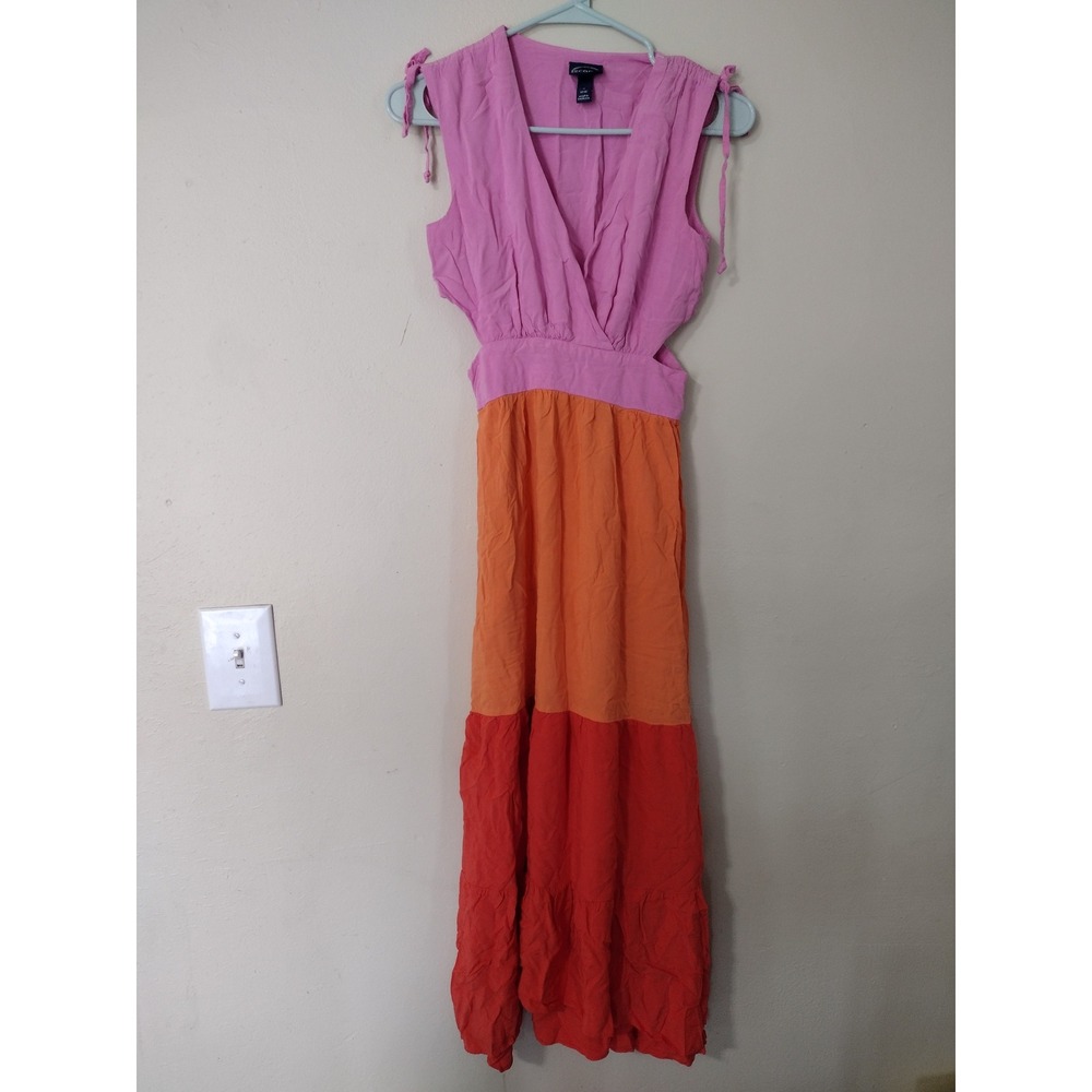 Scoop Women Colorblock Cutout Maxi Dress Pink Orange‎ Red S